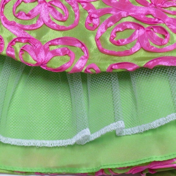 Rare Editions Soutache Bonaz Taffeta A-line Special Occasion Dress Pink Green 2T - Picture 6 of 12